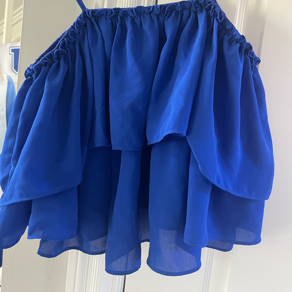 Kentucky Blue off the shoulder with spaghetti straps